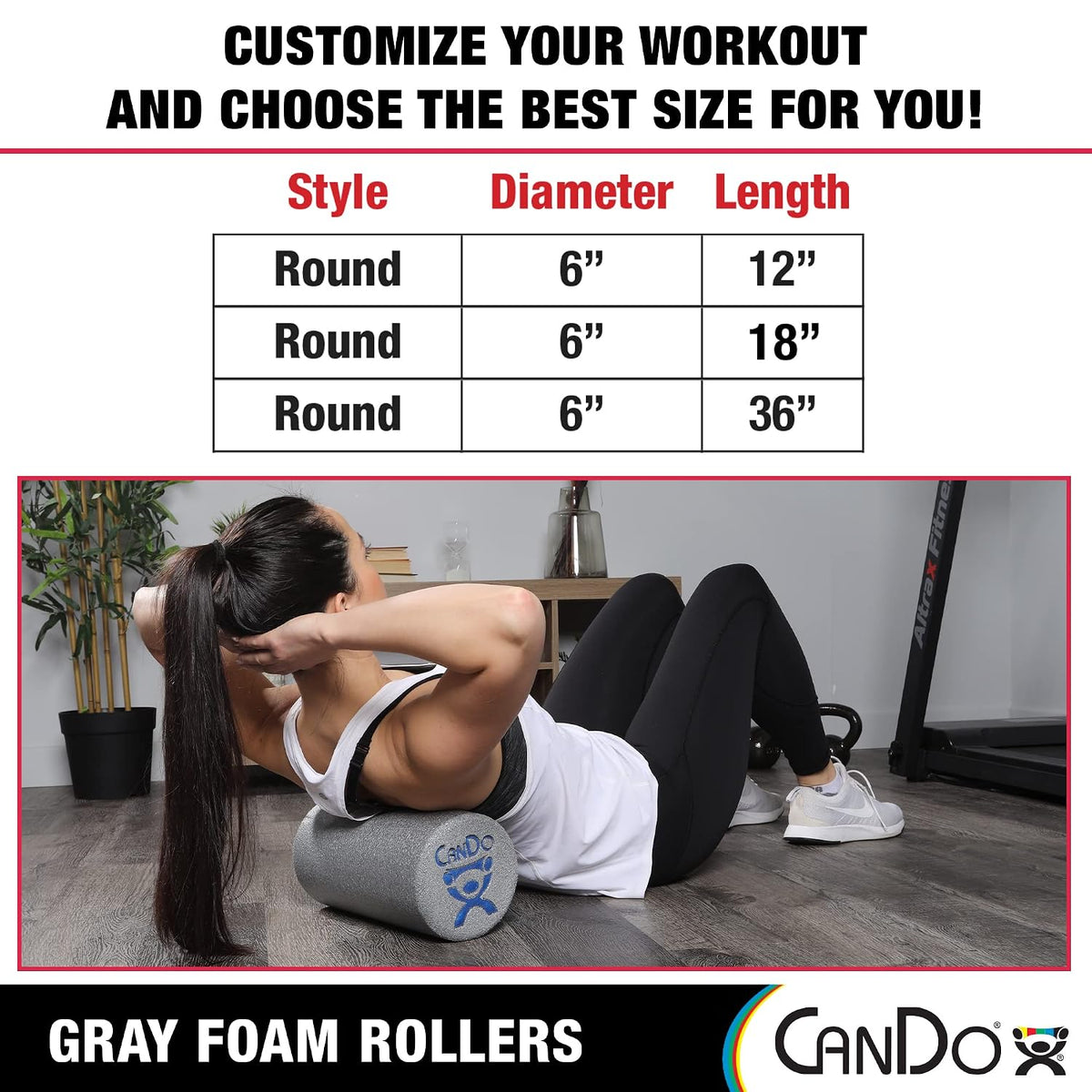 CanDo-30-2500 Plus Foam Roller, 6" X 36", Round