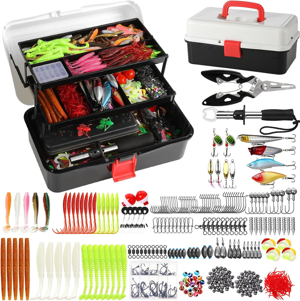 517 Pcs Large 3 Layers Fishing Lures Tackle Box Kit, Dark Green Milky White