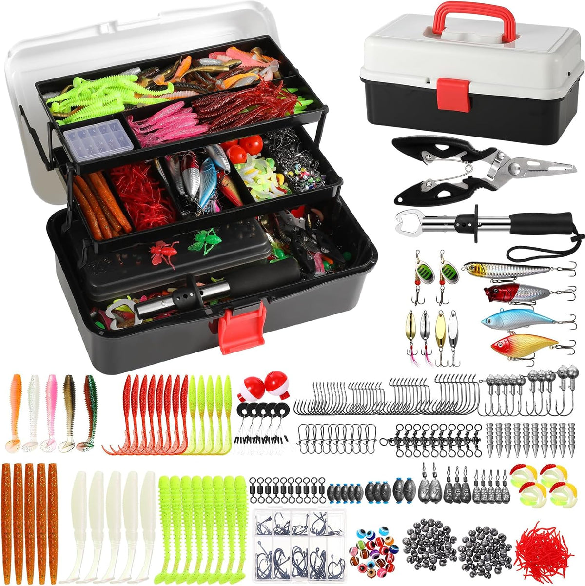 517 Pcs Large 3 Layers Fishing Lures Tackle Box Kit, Dark Green Milky White