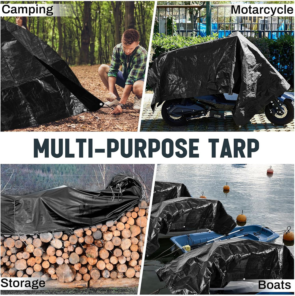 8 Pack 4 x 6 ft Black Tarps, 5.5 Mil Heavy Duty Waterproof Tarp