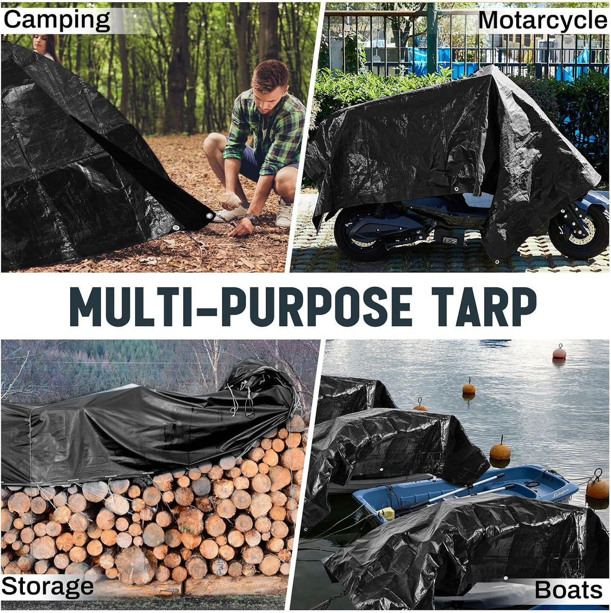 8 Pack 4 x 6 ft Black Tarps, 5.5 Mil Heavy Duty Waterproof Tarp