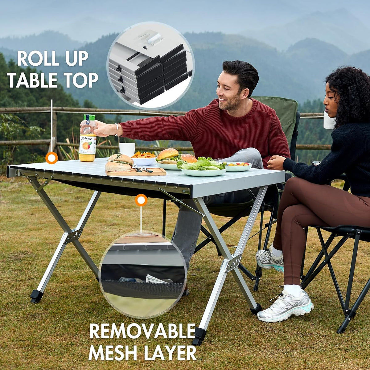 Portal Folding Camping Table with Adjustable Height,Portable Aluminum Table, Silver