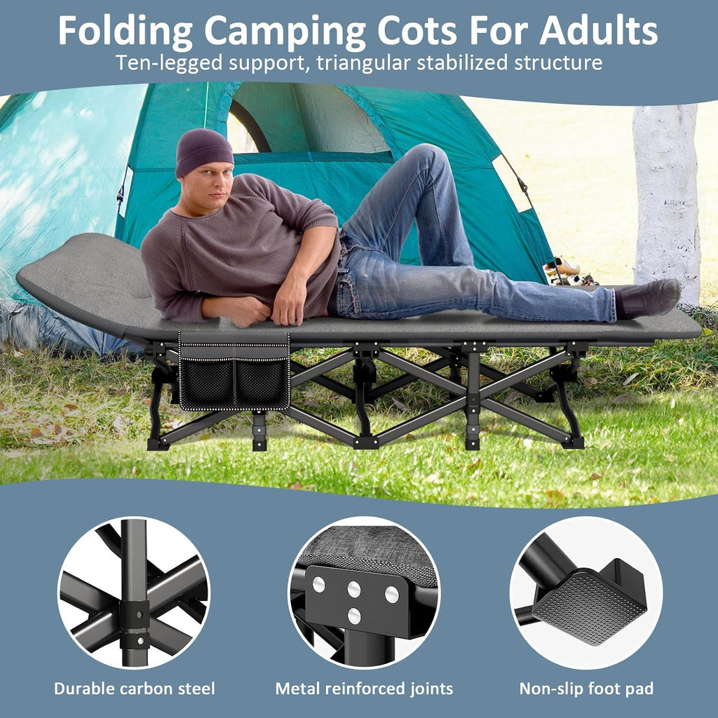 Mopaicot Camping Cot, Folding Cot Bed for Adults with Mattress and Pillow