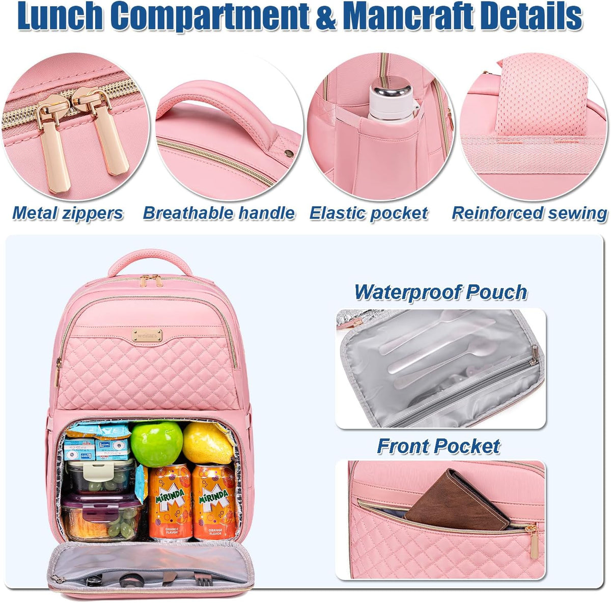 Weitars Lunch Backpack, Insulated Cooler Backpack 15.6 Inch Laptop Backpack For Women Men For Women Nurses Teacher Gifts for College Work Beach Camping Picnics Travel