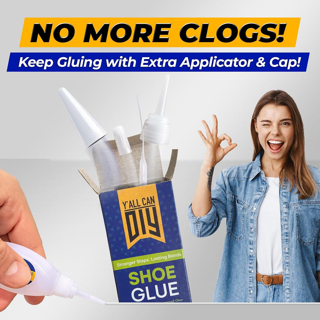 Y’allCanDiy Super Glue for Shoe. 2 Pk x .7 Oz. (20g) Heavy Duty Shoe Adhesive for Shoe Sole Repair and Applicable as Waterproof Boot Shoe Repair Glue. Cyanoacrylate Based CA Glue for Rubber Soles