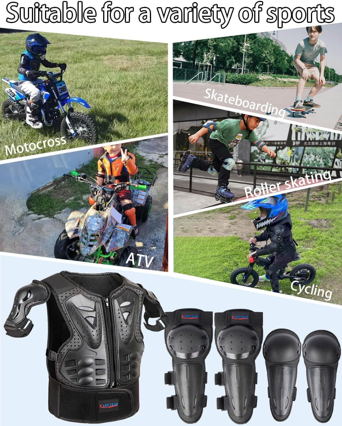 Kids Dirt Bike Gear,Motorcycle Armor Vest Suit for Motocross ATV MTB,Elbow Knee Back Chest Protection for Skating Ski