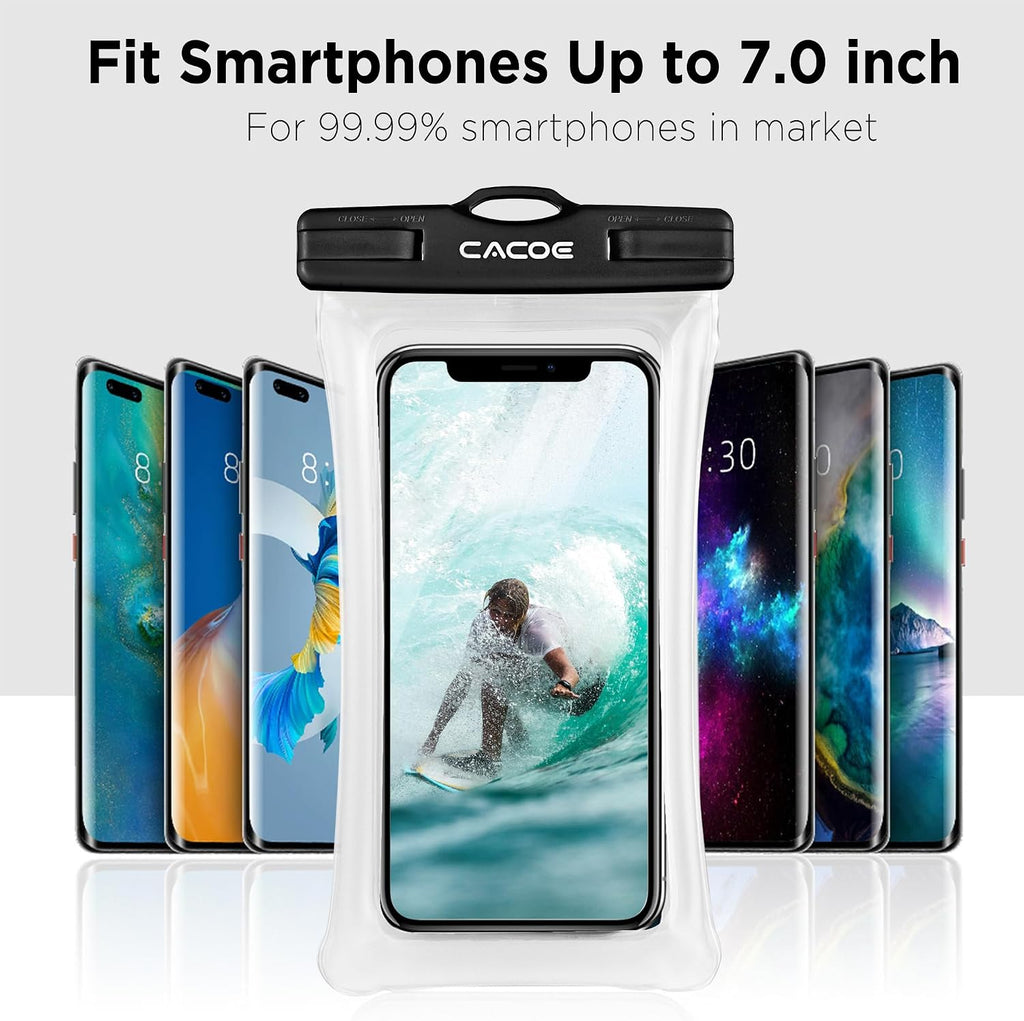 CACOE Floatable Waterproof Phone Pouch 2 Pack Up to 7.0",Black+Black-1