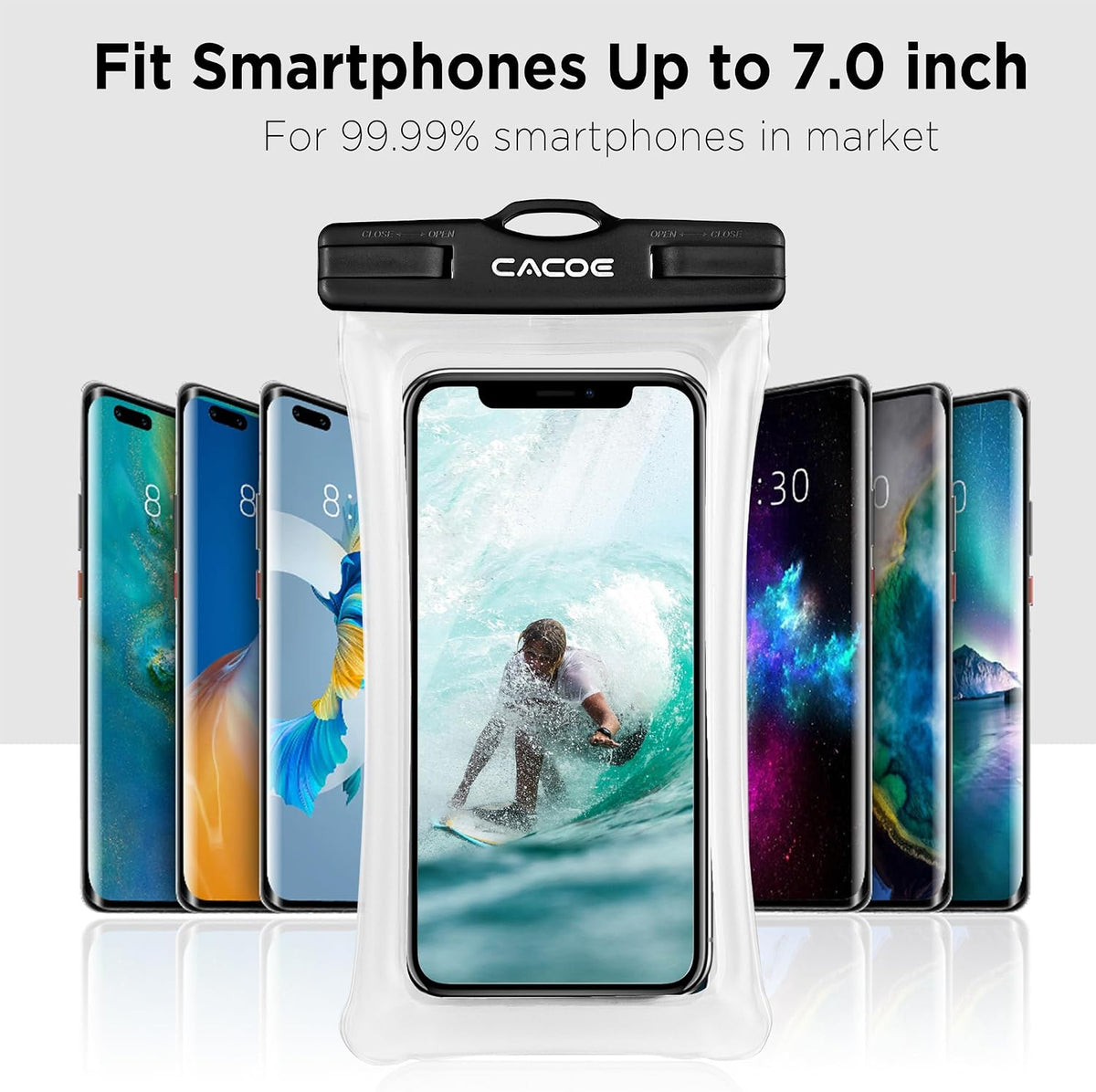 CACOE Floatable Waterproof Phone Pouch 2 Pack Up to 7.0",Black+Black-1