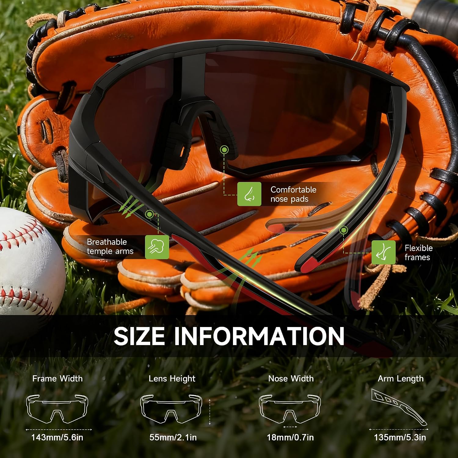 Polarized Sports Sunglasses Men Women for Running Baseball Cycling