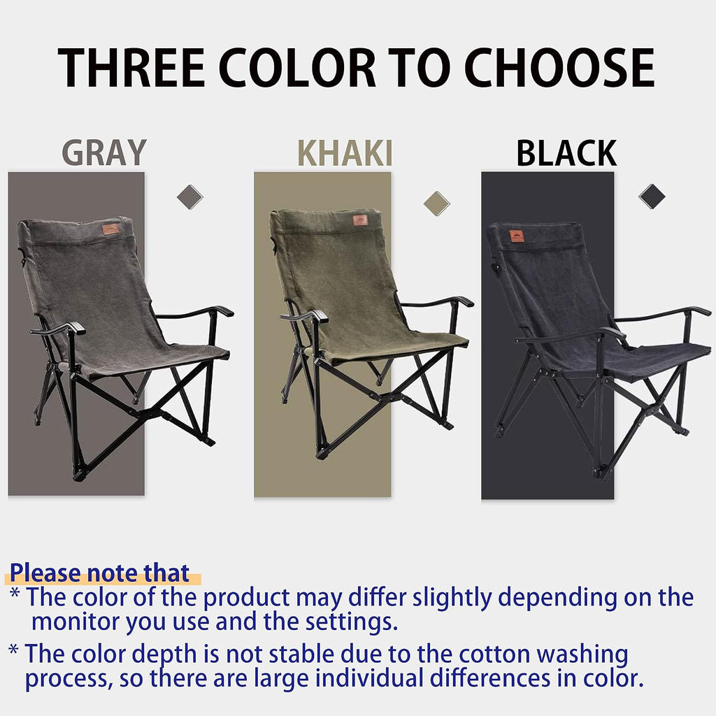 CAMPINGMOON Portable Cotton Canvas Campfire Bonfire Open Fire Camping Chair Low Style Chair Black F-1003C-BK