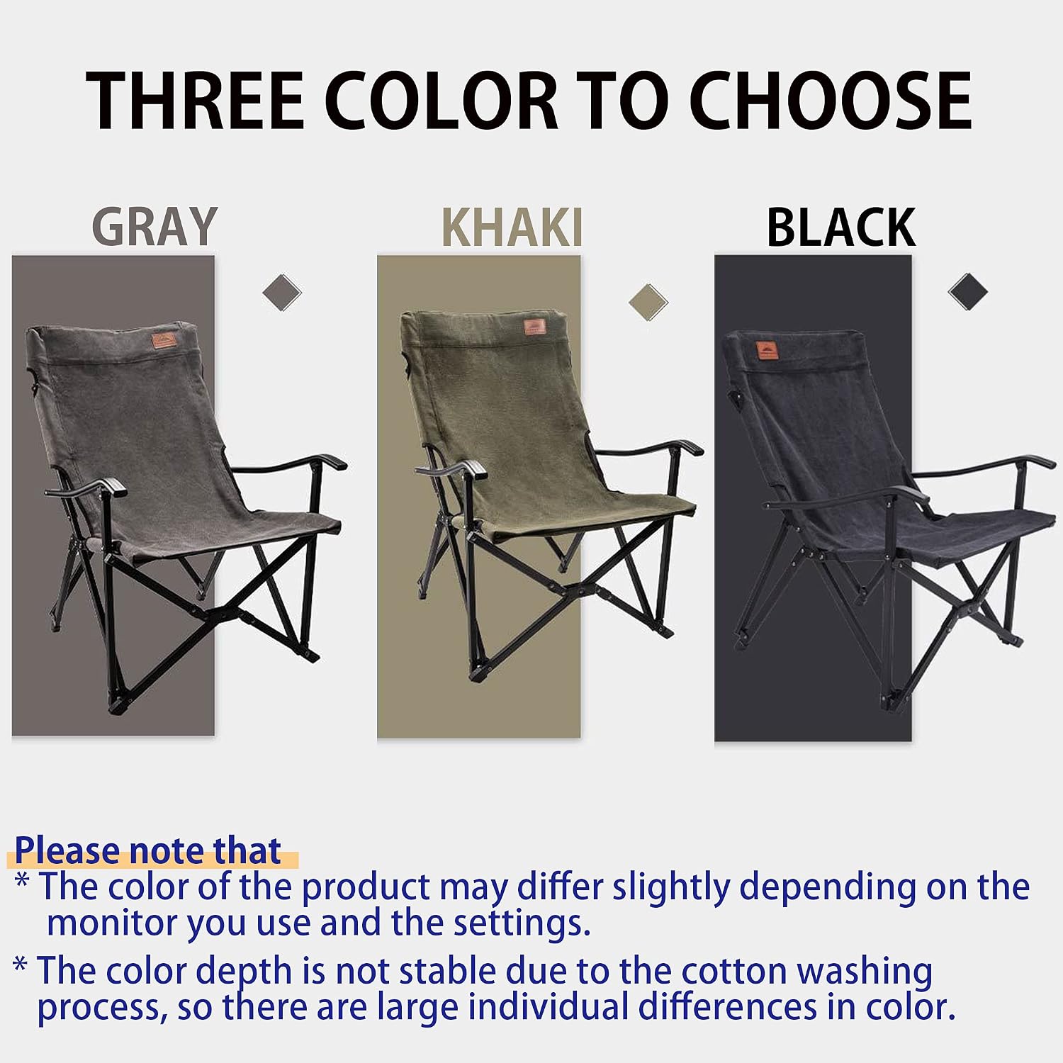 CAMPINGMOON Portable Cotton Canvas Campfire Bonfire Open Fire Camping Chair Low Style Chair Black F-1003C-BK