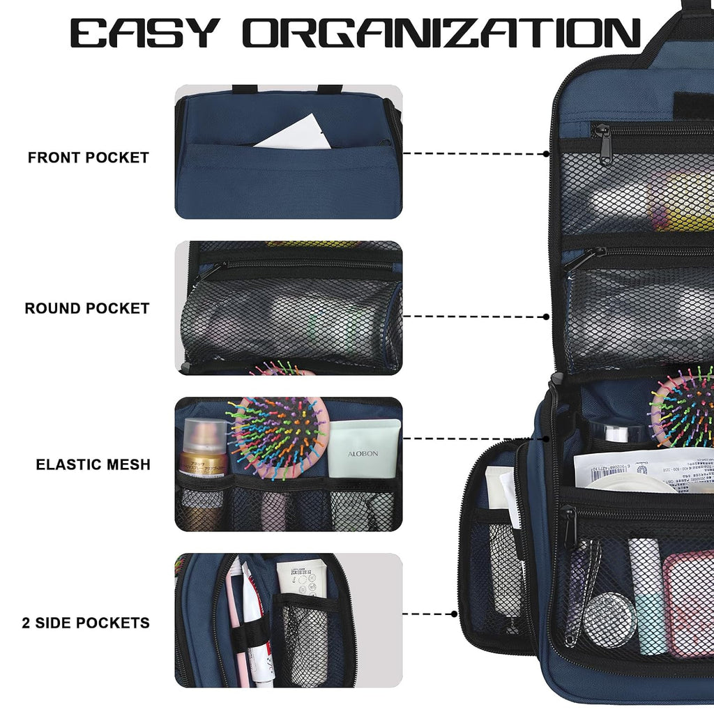 Goloni Hanging Toiletry Bag for Men Women, Water-Resistant Organizer,Blue