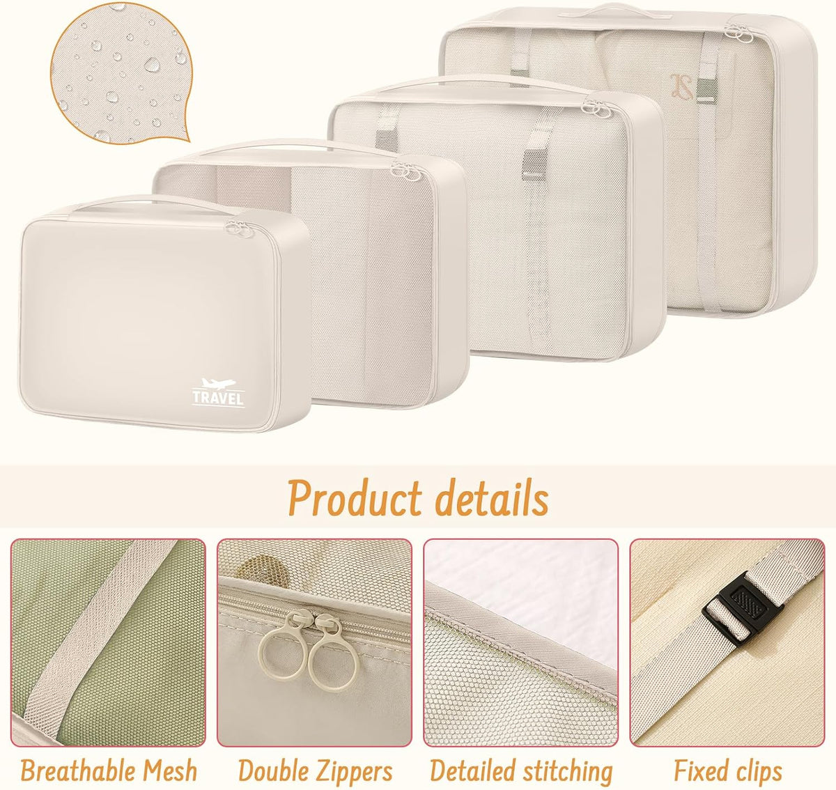 9 Set Packing Cubes for Travel Essentials - Lightweight Carry-On Luggage Organizer Bags with Shoe, Clothes & Laundry Bags for Airplane, Family & Business Travel, Beige