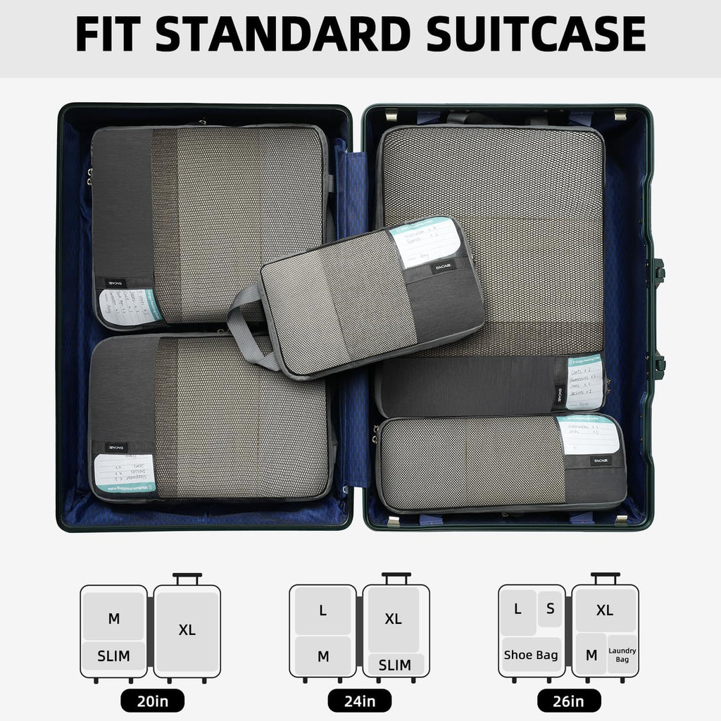 BAGAIL Lightweight Compression Packing Cubes for Travel, 6 Set, Dark Grey