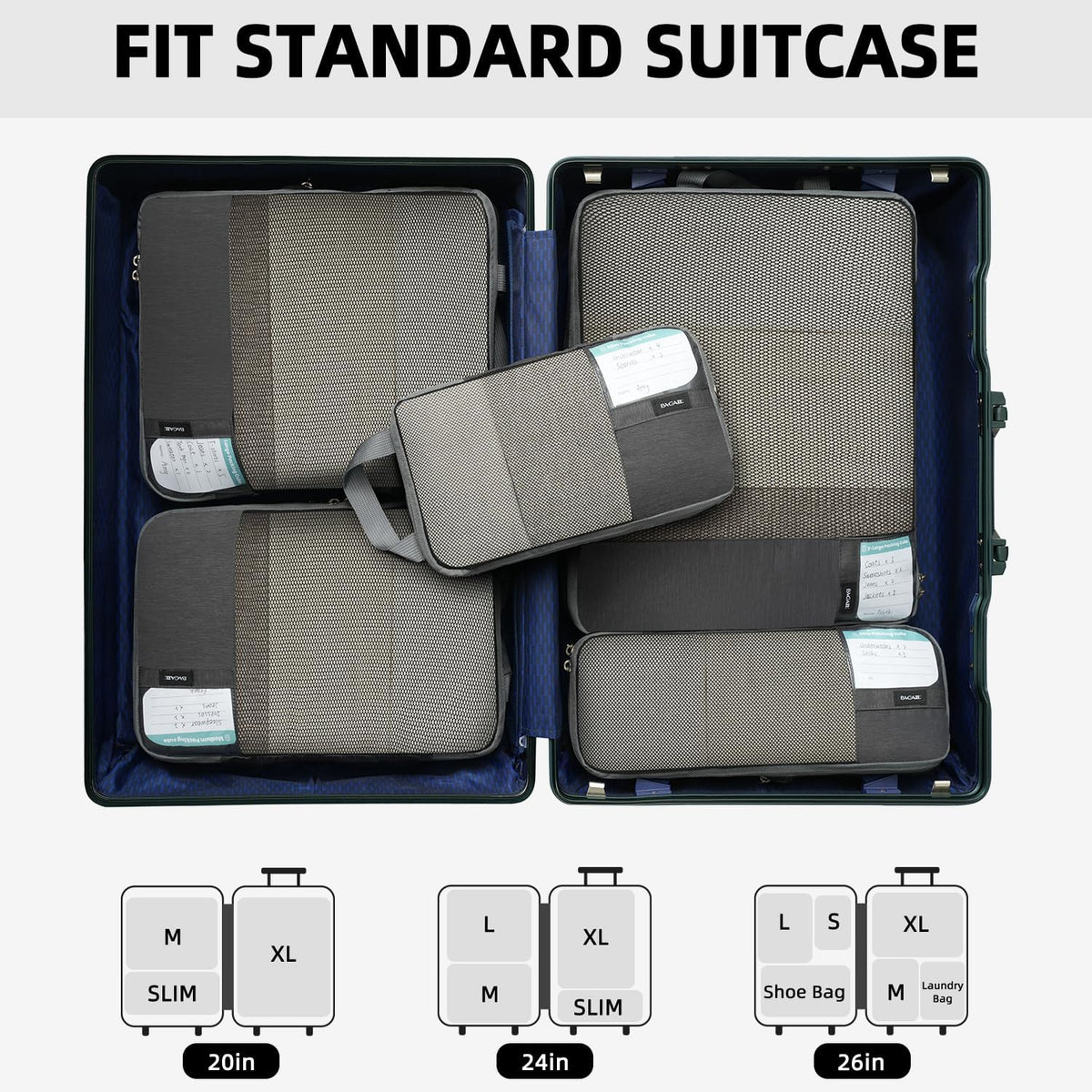 BAGAIL Lightweight Compression Packing Cubes for Travel, 6 Set, Dark Grey