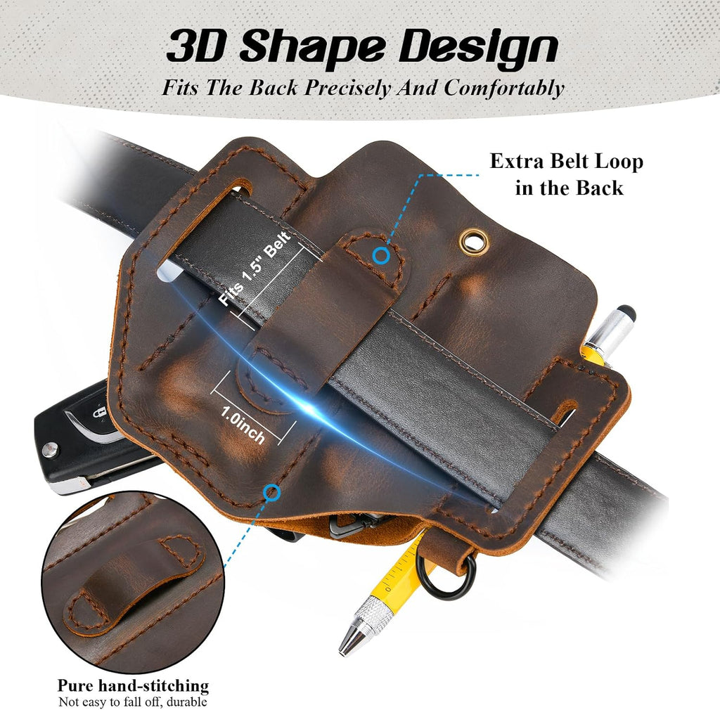 FLYHOMES Leather Multitool Sheath, Fits 4"&4.5" Multi Tool, EDC Belt Pouch