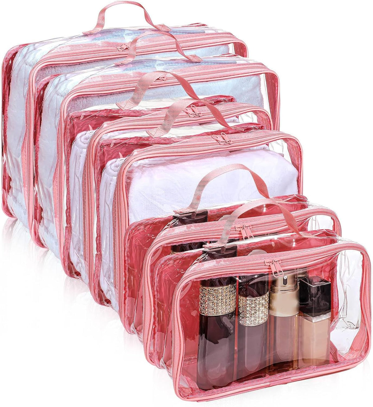 Hillban 6 Pcs Large Clear Packing Cubes for Travel, 3 Sizes PVC Bags, Gray