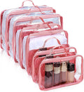 Hillban 6 Pcs Large Clear Packing Cubes for Travel, 3 Sizes PVC Bags, Pink