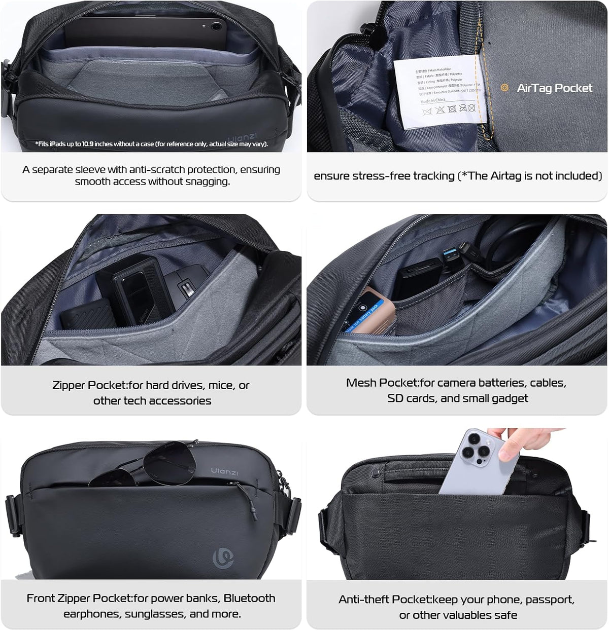 ULANZI 10L Camera Sling Bag, Water-Resistant Camera Case with Tripod Holder