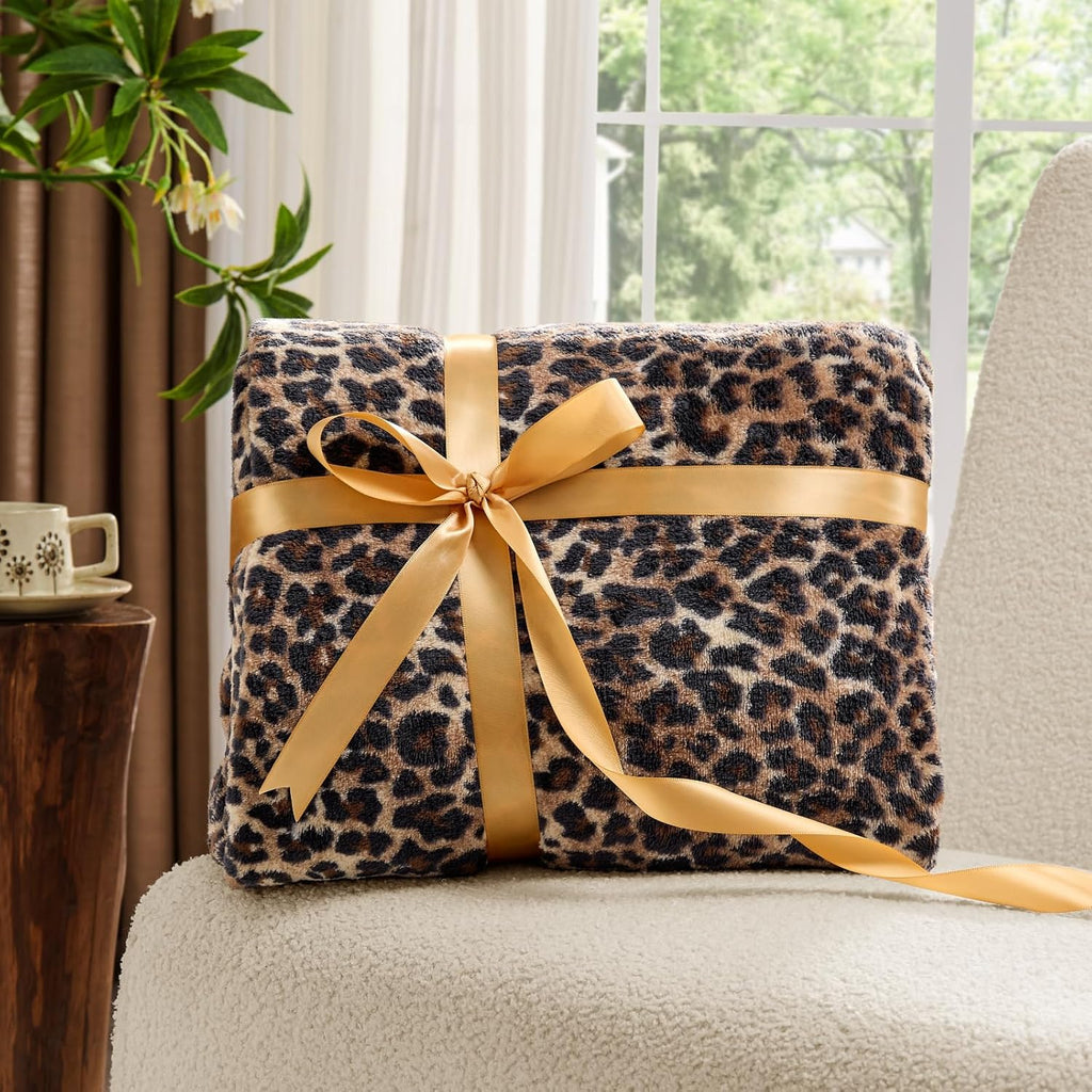 BEDELITE Fleece Blanket Soft Plush Throw for Couch Brown Leopard 50"x60"