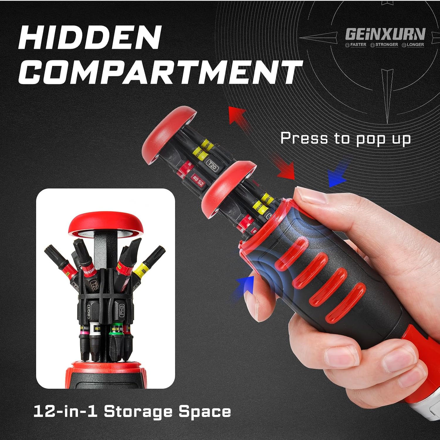 Geinxurn 19 Pieces Ratcheting Screwdriver Set and Socket Wrench Set, Mini Rachet Wrench, Rachet Screwdriver Handle and Nut Driver with 12 Pcs Impact Screwdriver Bit, Hand Tools Set for Repair DIY