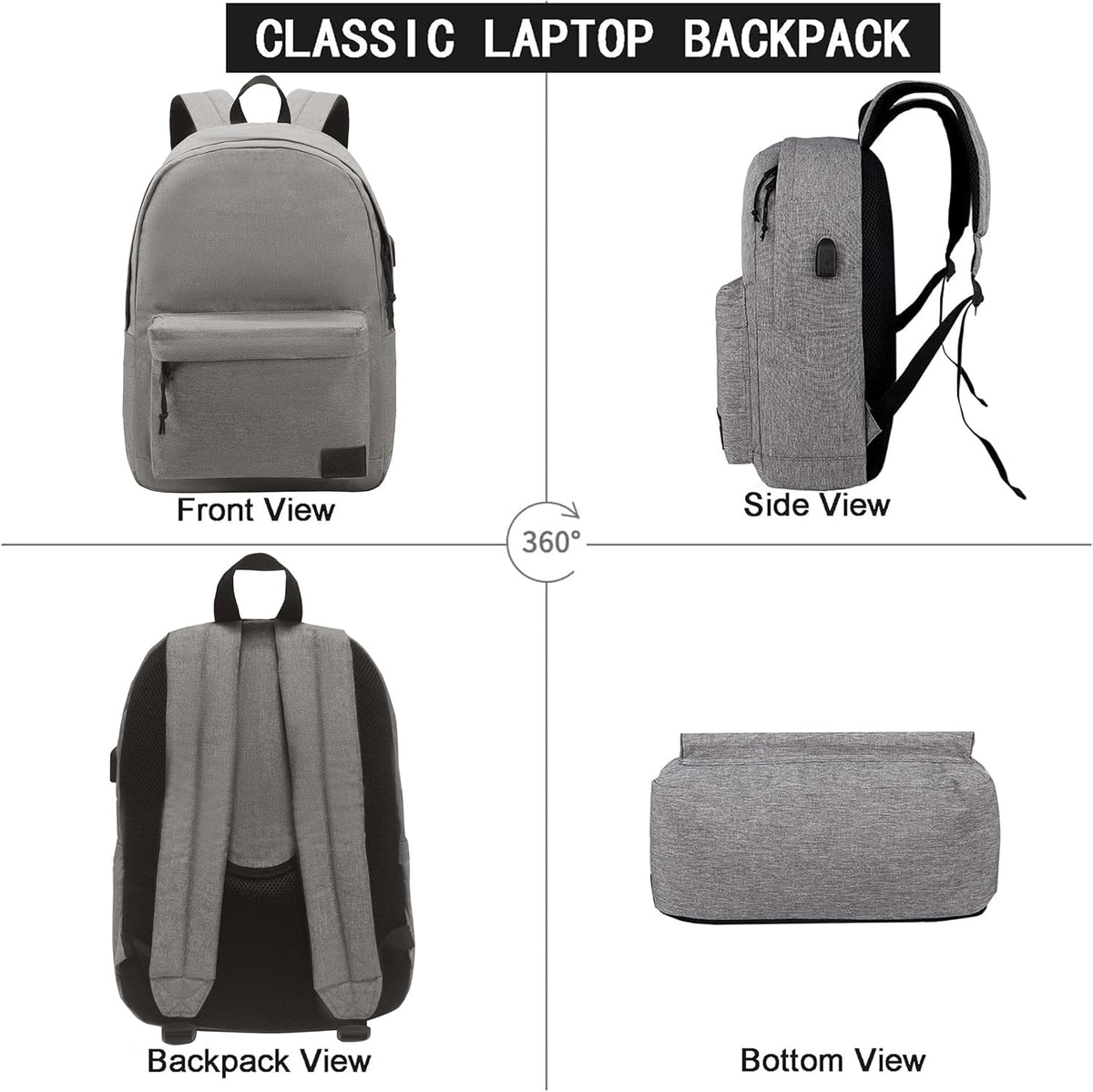 SUPACOOL Casual Laptop Backpack for Men and Women, Backpack for College, USB Charging Port, Lightweight Back Pack