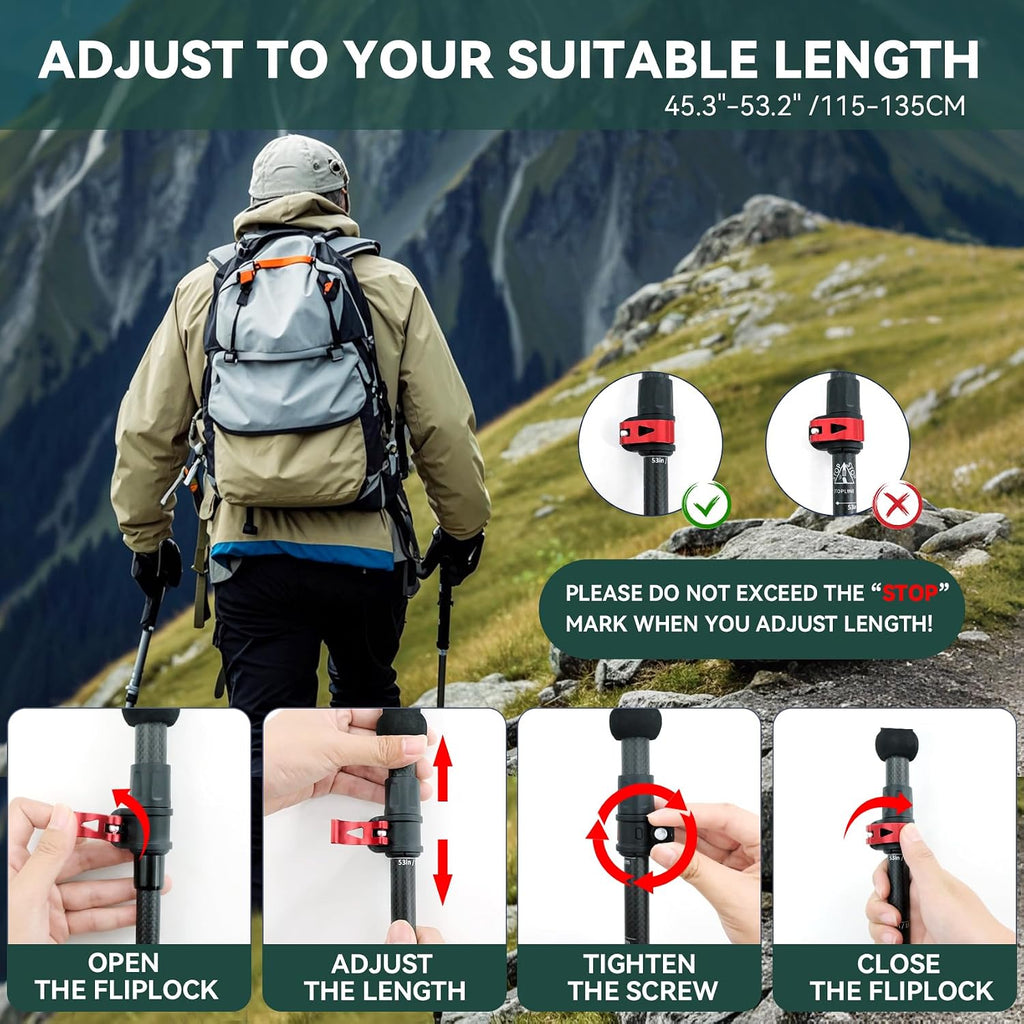 Carbon Fiber Trekking Poles, Lightweight Hiking Sticks with Cork Grip 2 Pcs
