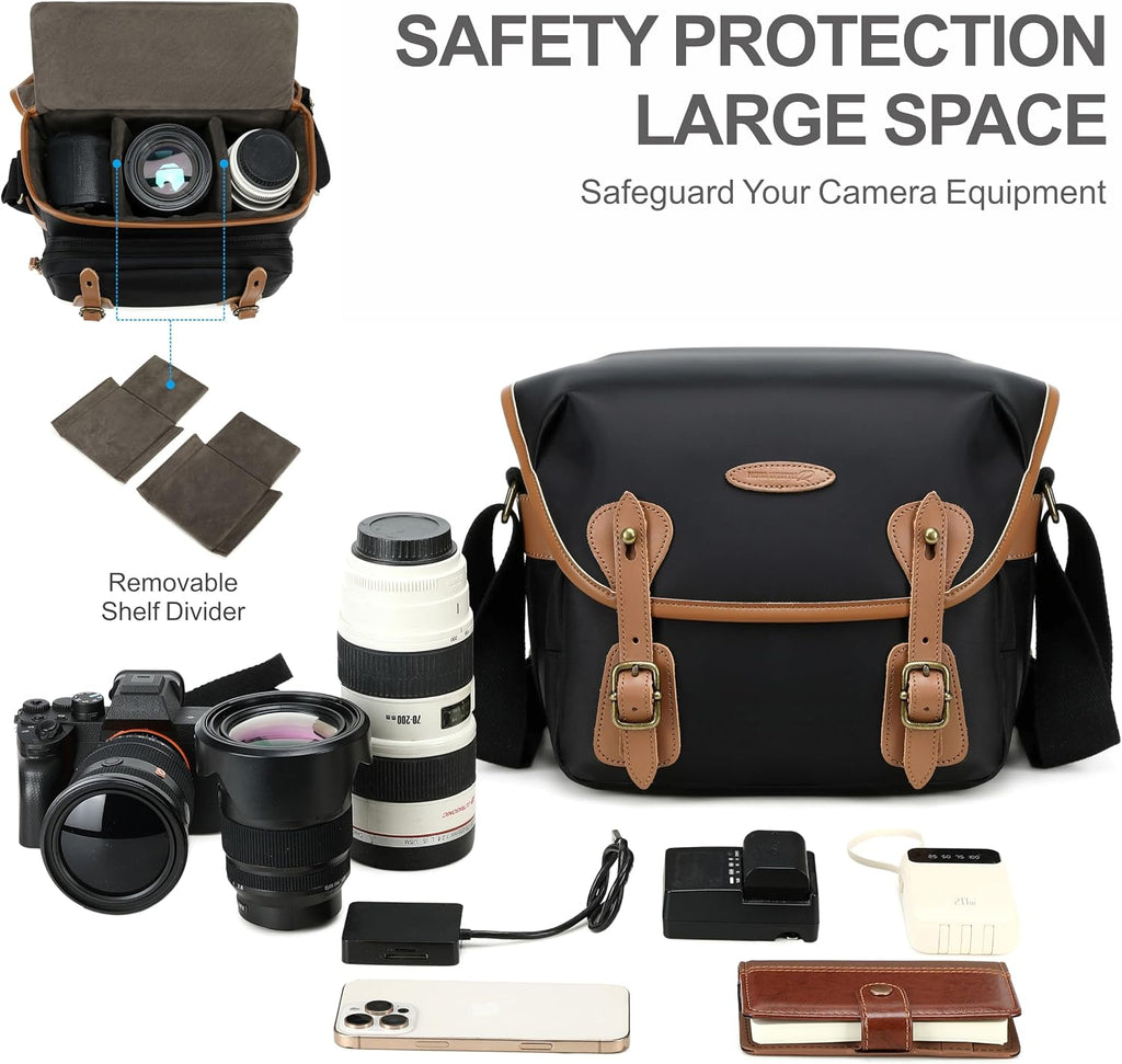 Padwa Lifestyle Black Sling Camera Bag - Waterproof Nylon Crossbody Photography Bags with Thick Shell,Fleece Compartments & Wide Padded Strap,Safety Protection for Photographers Camera,Lens & Drone