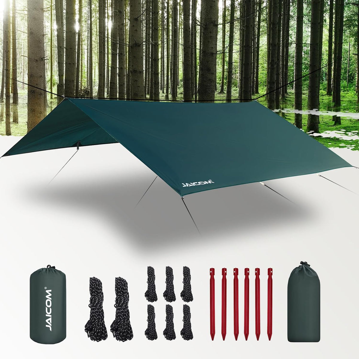 JAICOM Waterproof Camping Tarp - 10X10ft Hammock Rain Fly, Ultralight & Portable & UV Protection Backpacking Tarp, Multifunctional for Outdoor Adventure, Hiking, Tent, Hammock