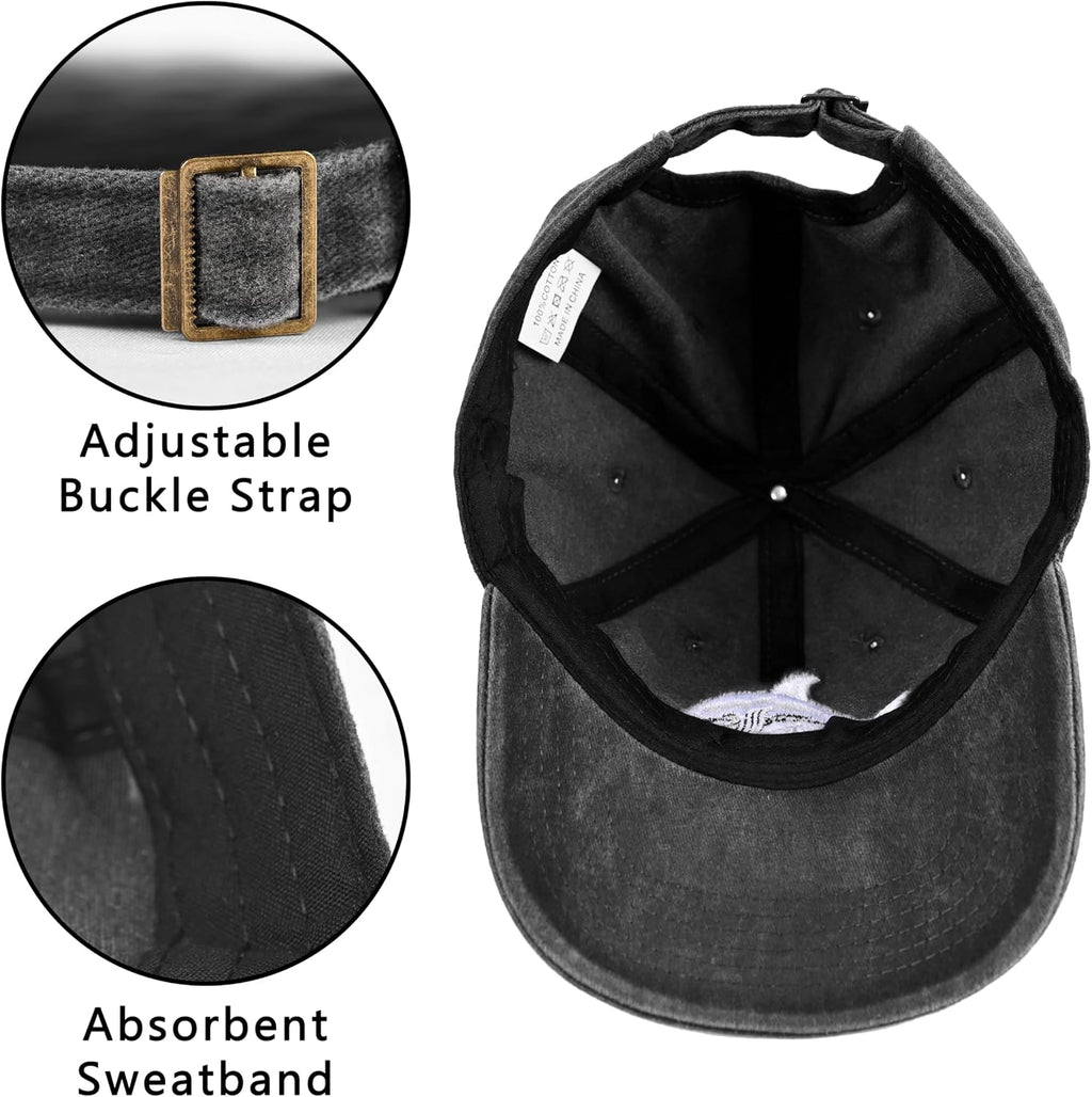 Embroidered Baseball Cap Adjustable Vintage Washed Distressed Denim Baseball Hat for Women Men