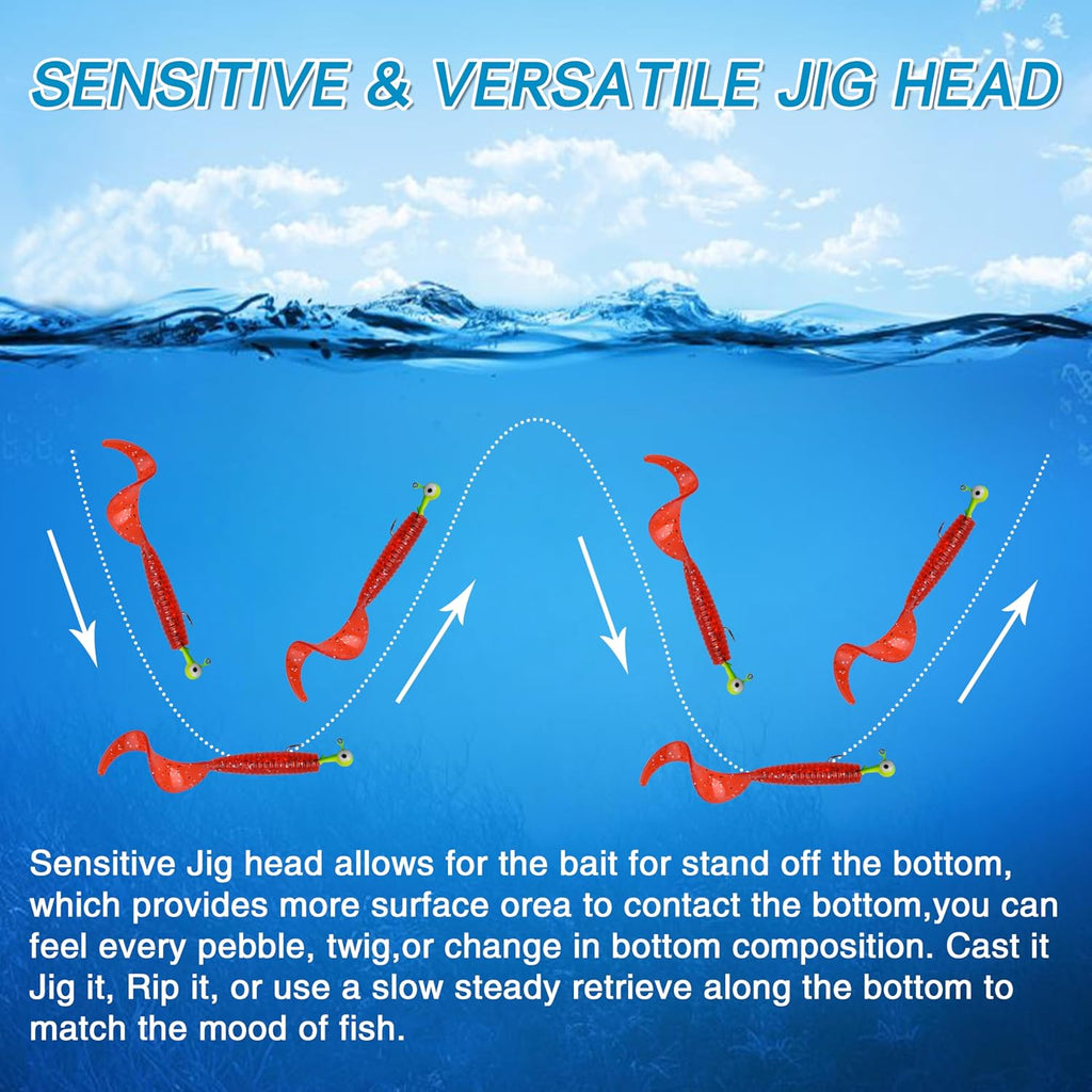 AGOOL Fishing Jig Heads Hooks Kit, 35/60pcs Round Ball Jig Heads Fishing Lures Crappie Jig Heads for Soft Plastic Baits Bass Trout Soft Worm Shrimp Lures Freshwater Saltwater