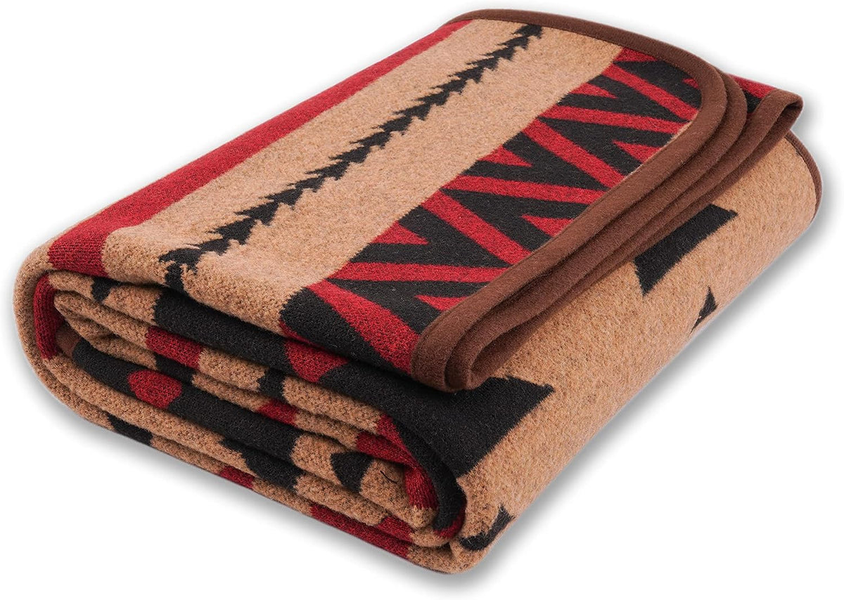 PuTian Merino Wool Blanket for Camping, 87" x 63",Kaki Flame
