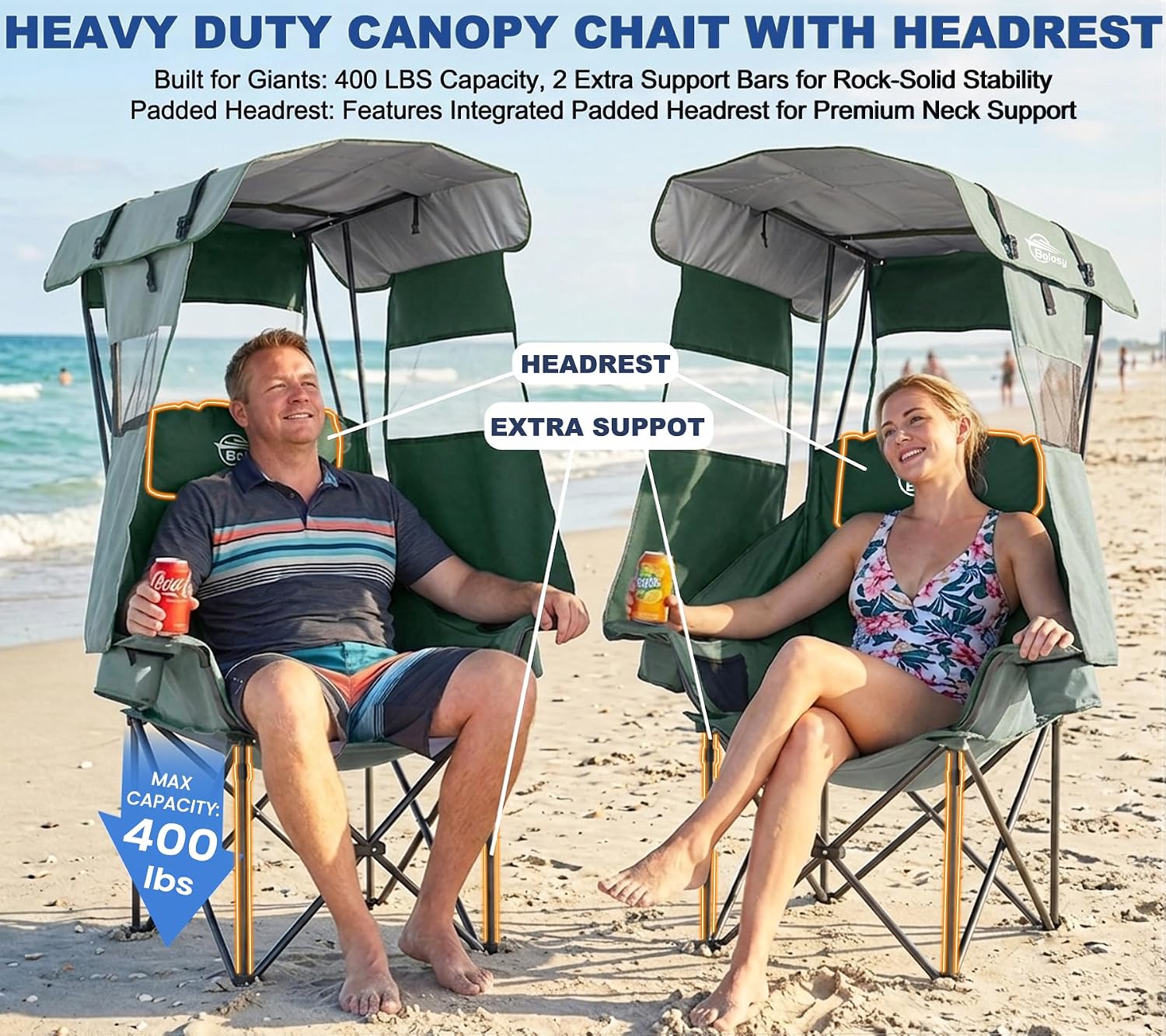 Bolosy Camping Chair with Canopy Beach Chair with Shade