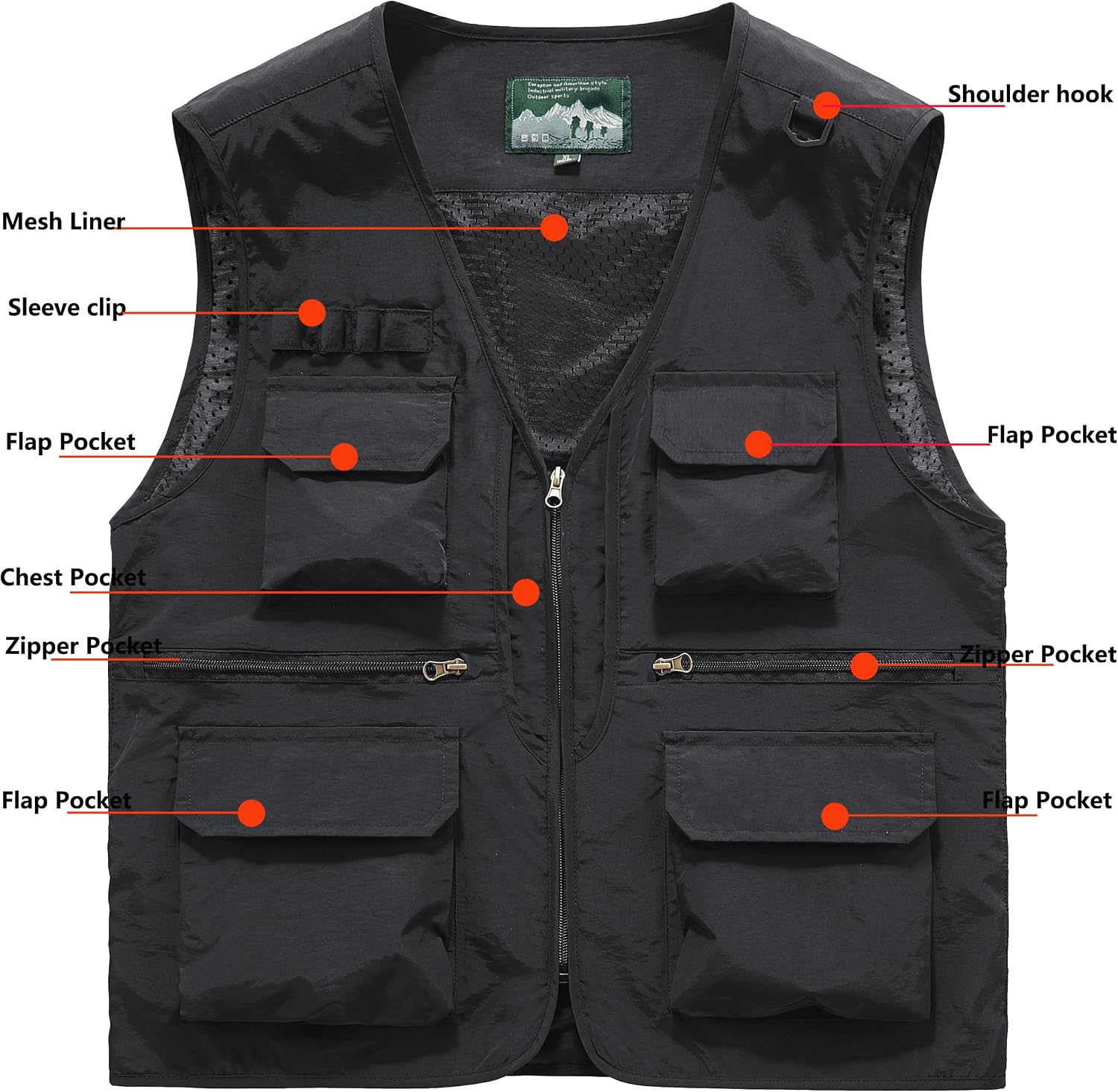 Men's Utility Fishing Cargo Vest Outdoor Lightweight Safari Travel Photo Vest Hiking Waistcoat With Multi Pockets