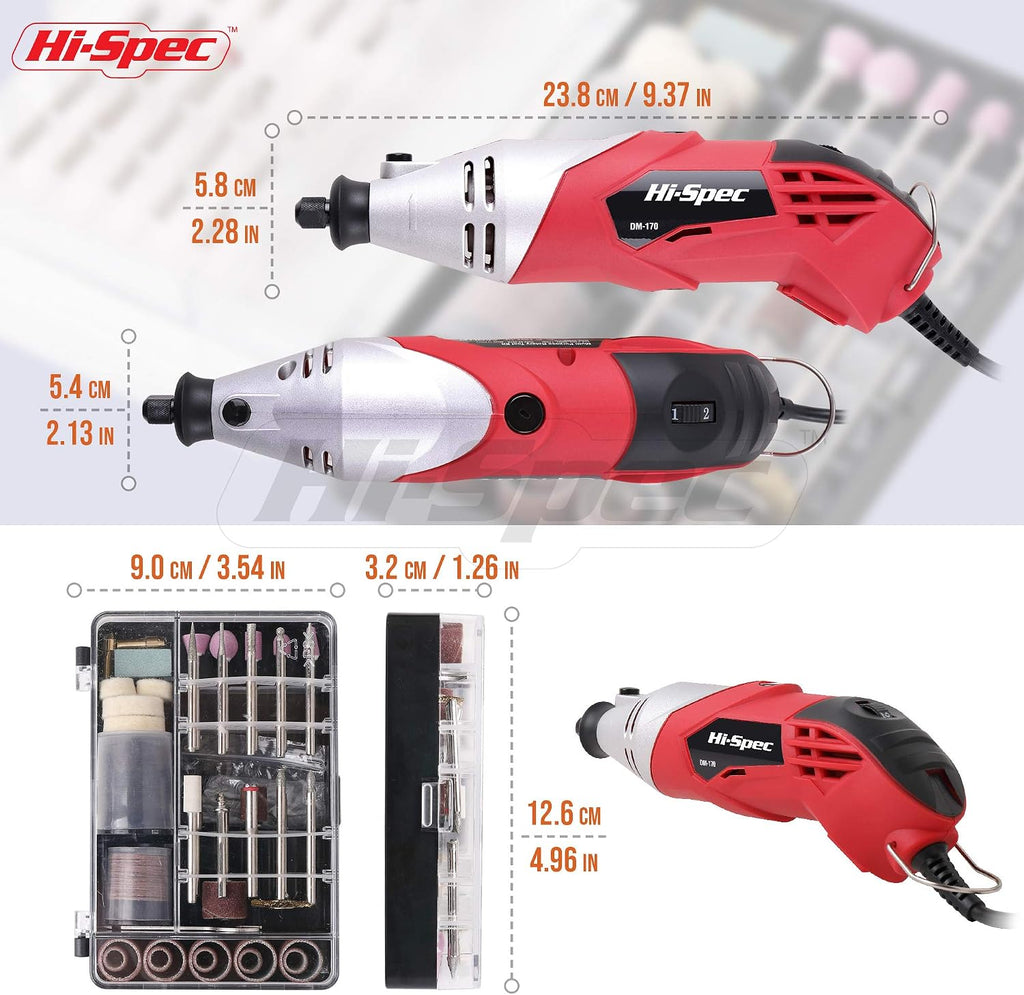 Hi-Spec Rotary Tool Kit 170W 1.4A with Dremel Compatible Bit Accessories