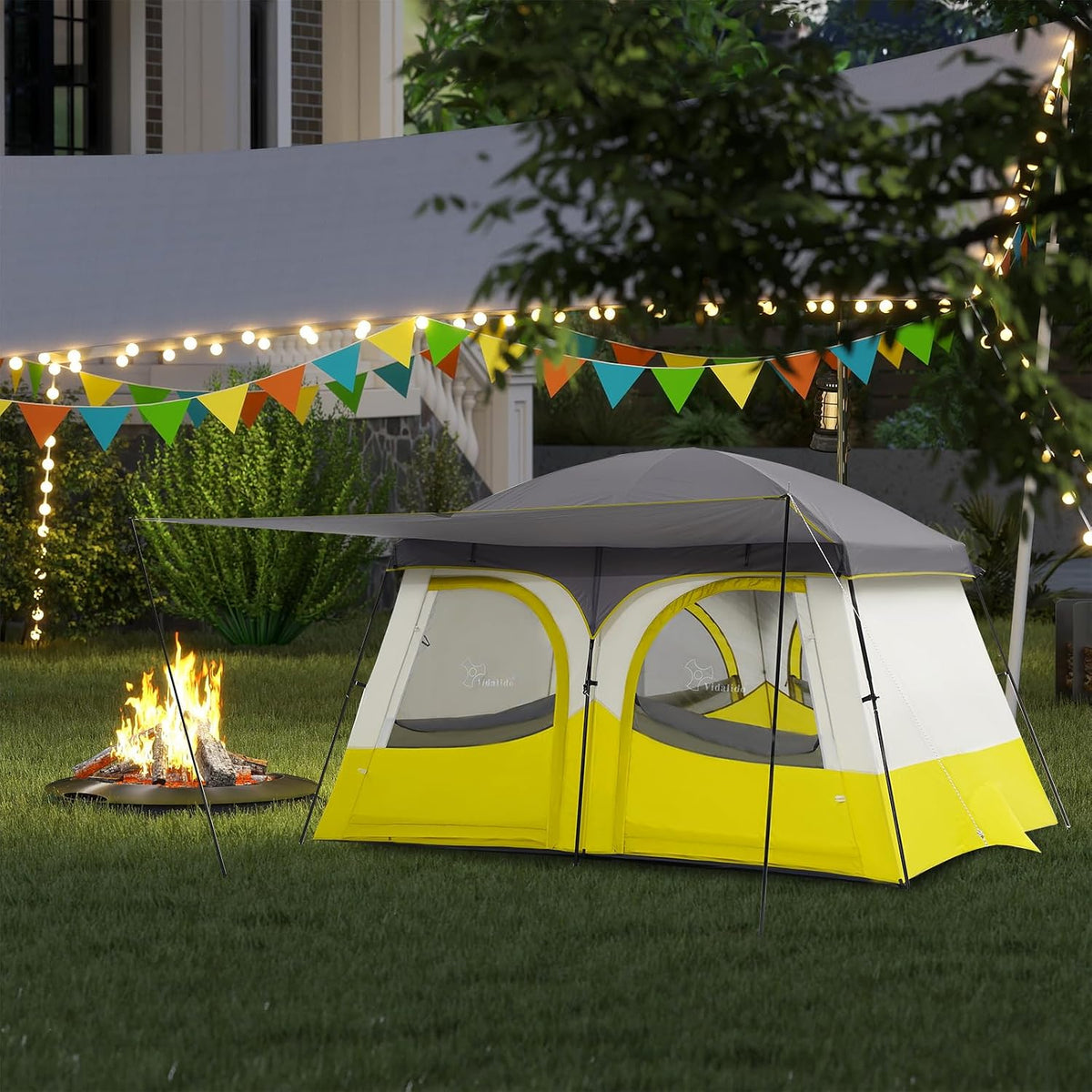 Vidalido Tents，3-4 Person Camping Tent with Extended Vestibule，Weather Resistant Family Tents with Breathable Mesh Windows，Easy Install Waterproof Outdoor Tent for Backpacking and Camping Hiking