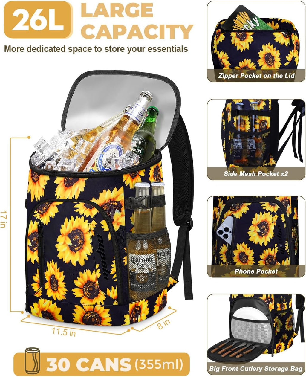 Capolo Cooler Backpack for Men Women Insulated Backpack Cooler Leak Proof