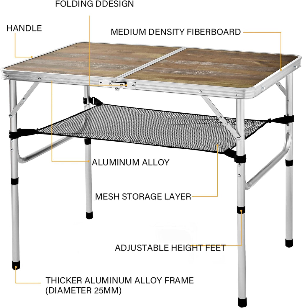 YUFIFAIRY Aluminum Camp Table, 36''L x24''W Folding Table Portable