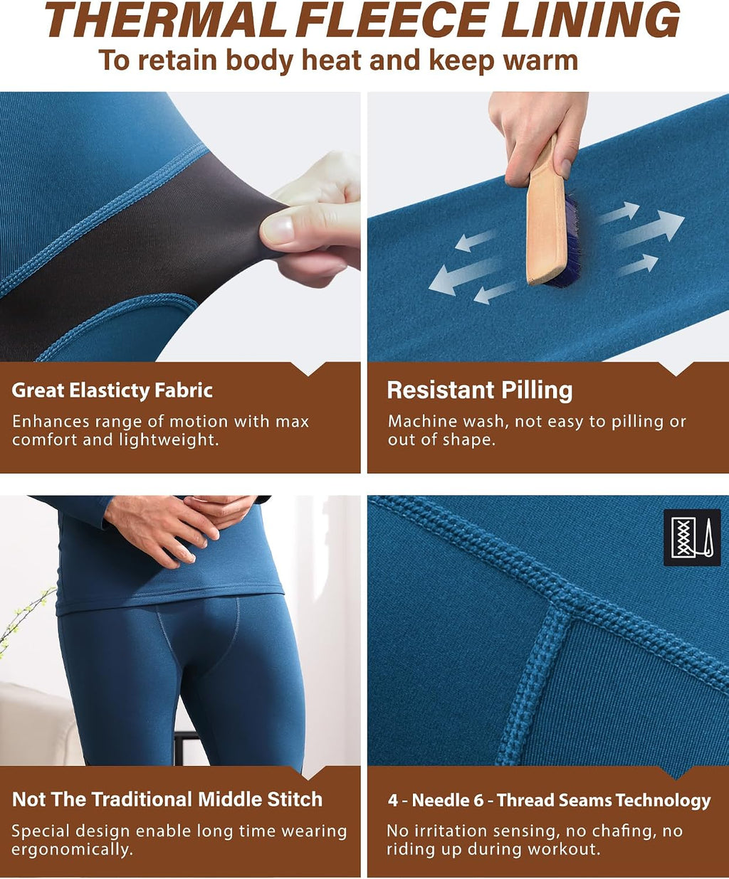 Muezna Men's Thermal Top and Bottom Set Underwear Long Johns Base Layer