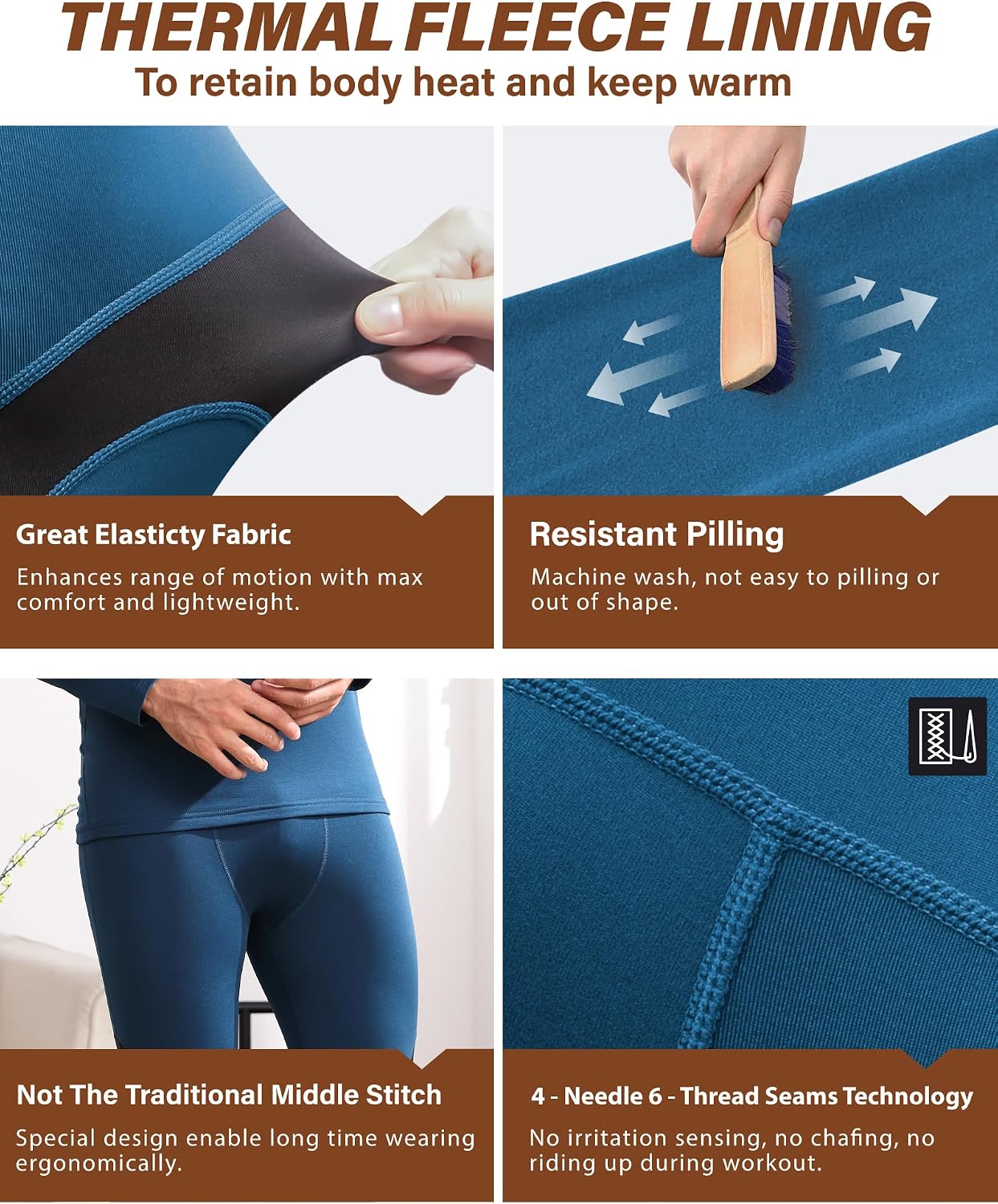 Muezna Men's Thermal Top and Bottom Set Underwear Long Johns Base Layer