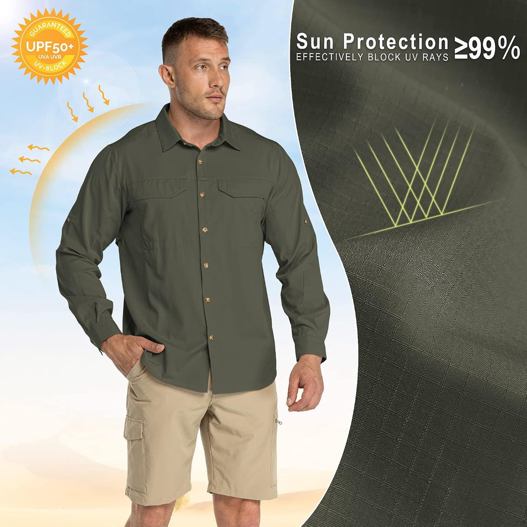 33,000ft Men's Long Sleeve Hiking Shirts Lightweight Quick Dry Sun Protection UV UPF 50 Fishing Shirt Outdoor Safari Travel