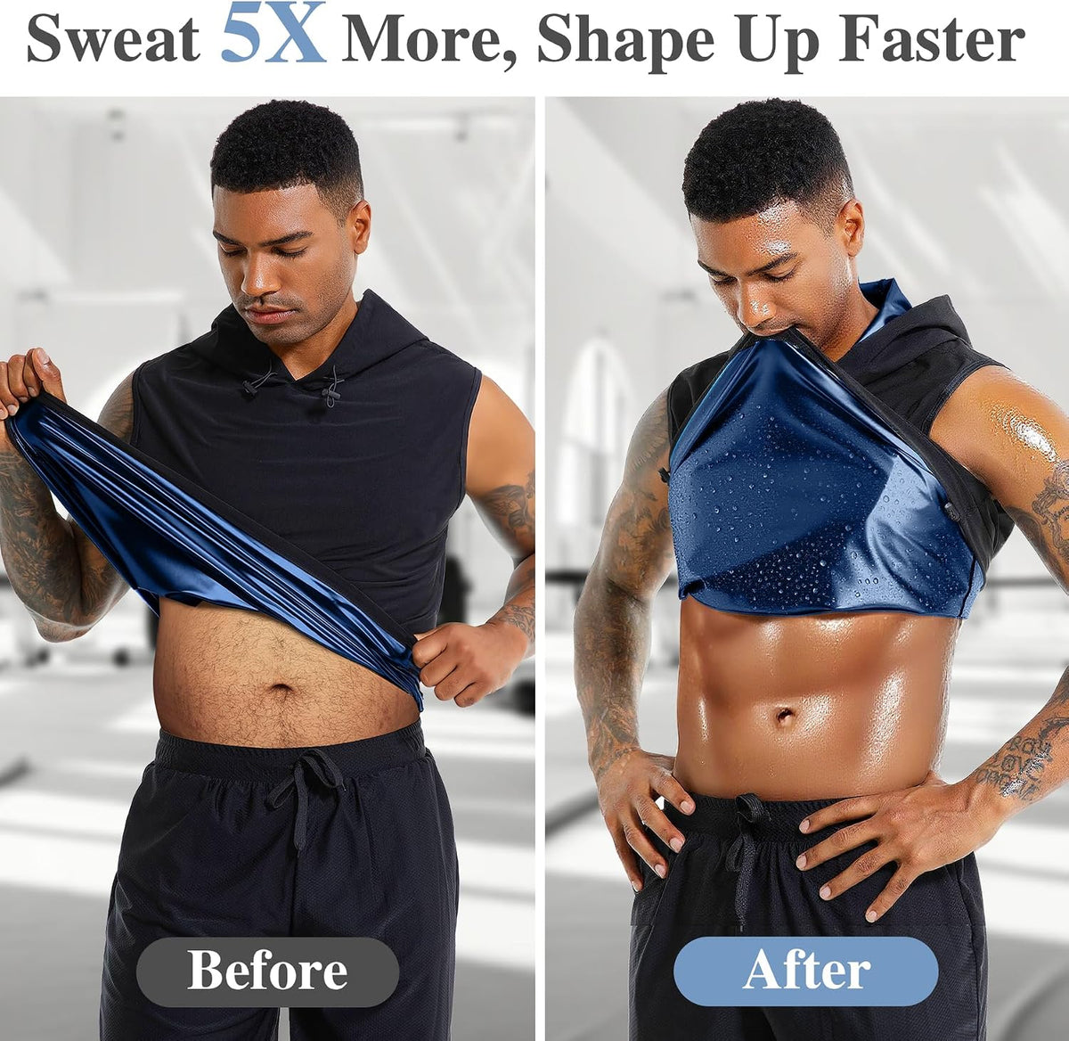 Sauna Shirt for Men Heat Trapping Workout Vest Hoodies Mens Tank Top Sleeveless Sweat Suit for Boxing Exercise Gym