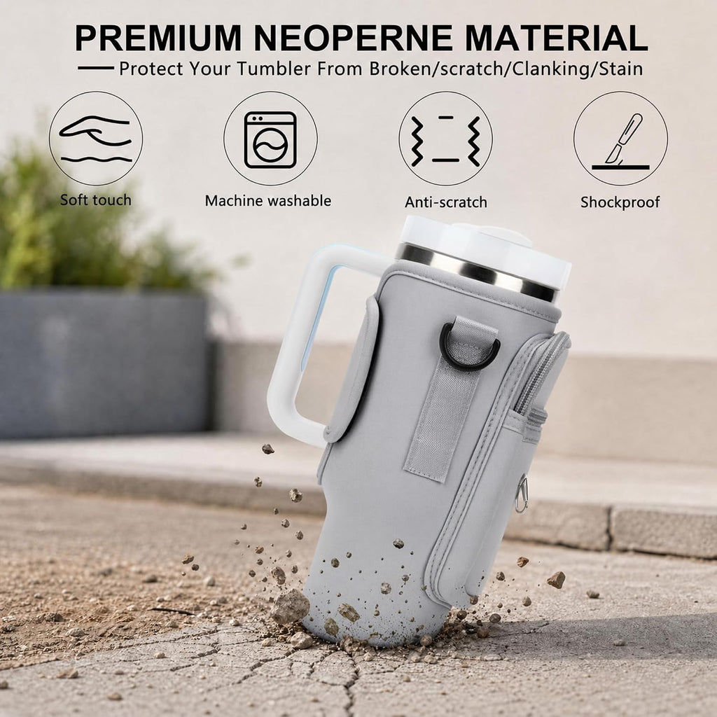 Initial Water Bottle Holder with Strap for Stanley Cup Accessories 40 oz/Simple Modern Tumbler, Birthdays for Women Girls, Water Bottle Carrier Bag with Phone Pocket,Hiking Walking Gym Camping