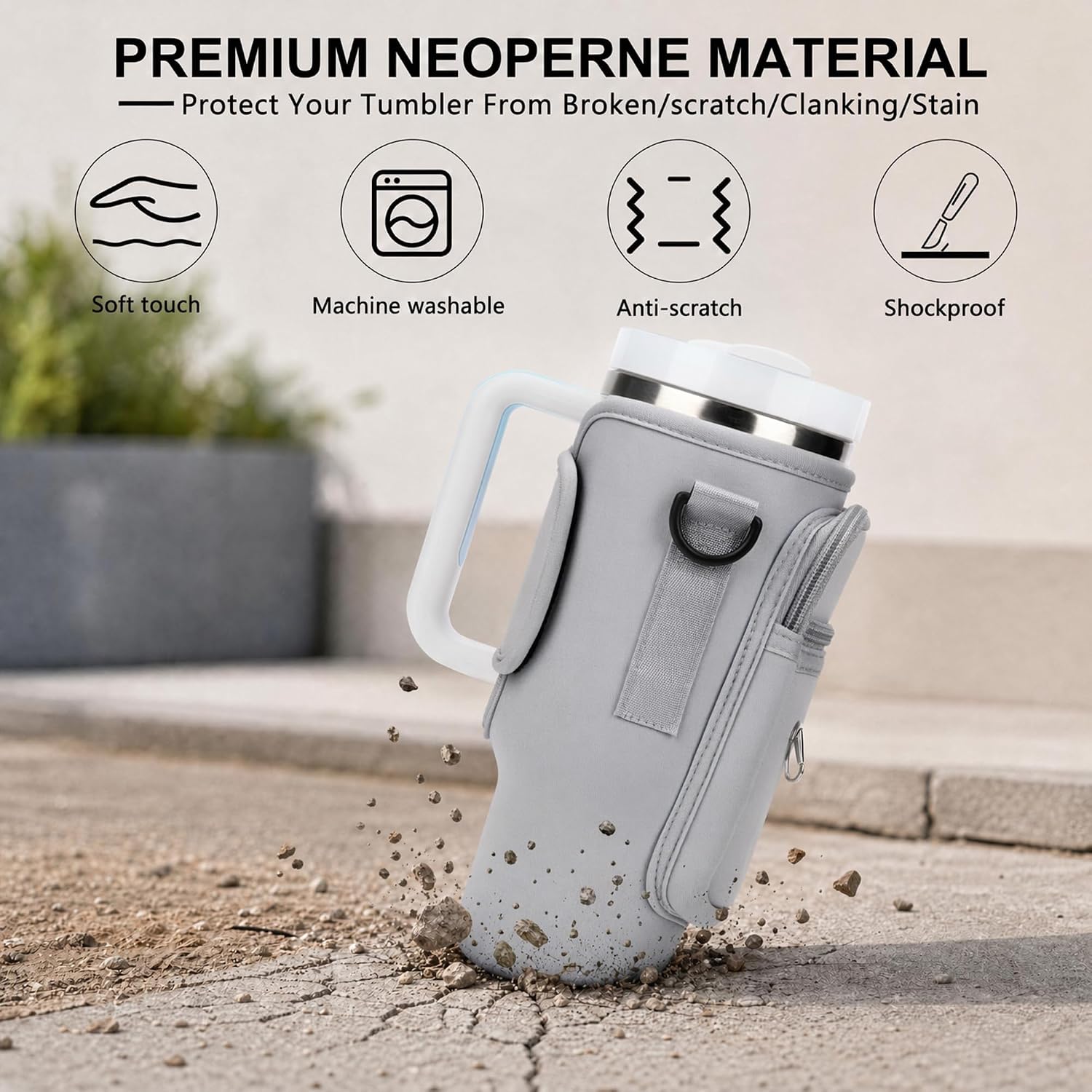 Initial Water Bottle Holder with Strap for Stanley Cup Accessories 40 oz/Simple Modern Tumbler, Birthdays for Women Girls, Water Bottle Carrier Bag with Phone Pocket,Hiking Walking Gym Camping