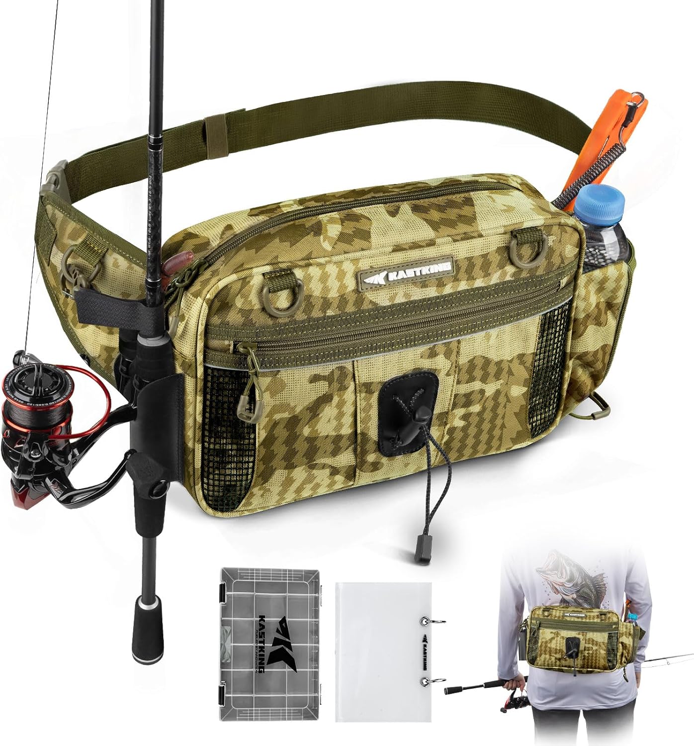 KastKing BaitSpace Waist Bag, Fishing Fanny Pack with Rod Holder