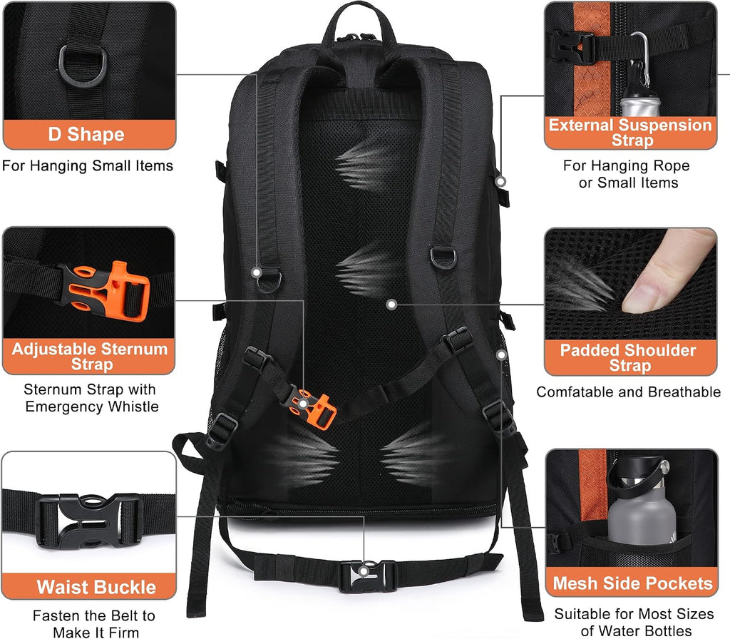40L/50L Expandable Hiking Backpack for Men & Women，Camping Backpack