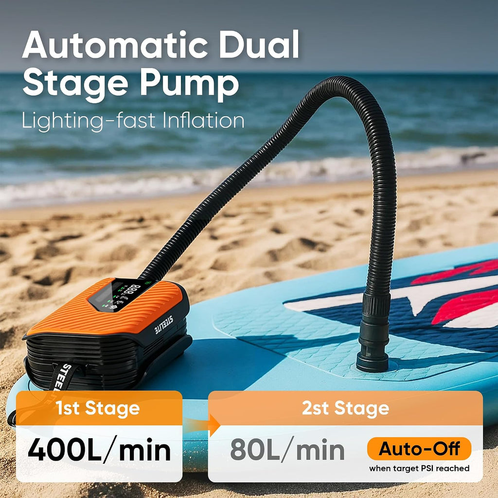 Electric Paddle Board Pump Portable, 50PSI High Pressure SUP Air Pump with Auto-Off, Dual Stage Inflation & Deflation, Digital Inflator for Paddle Board, Boat, Tent, Air Mattress