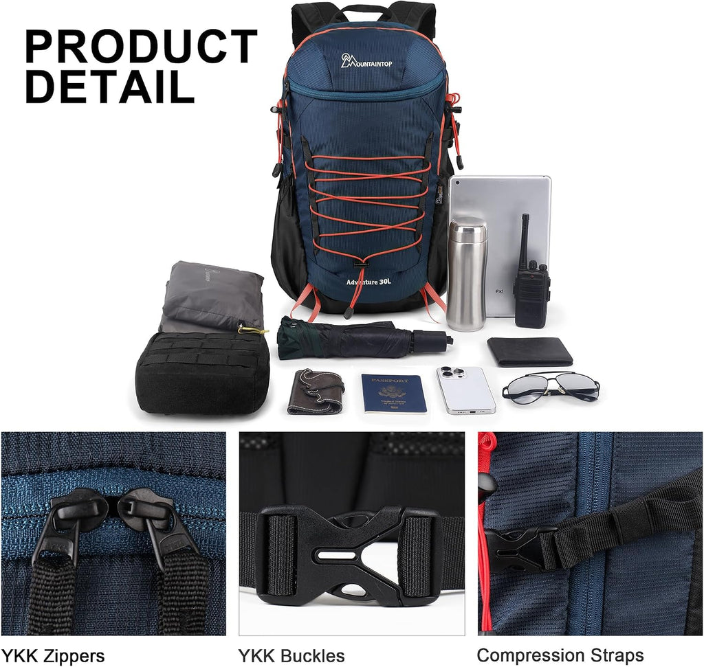 MOUNTAINTOP 25/30L Lightweight Hiking Backpack, Outdoor Daypack