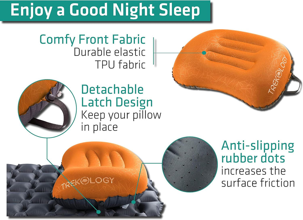 TREKOLOGY Aluft 2.0 Small Inflatable Camping Pillow for Backpacking, Travel