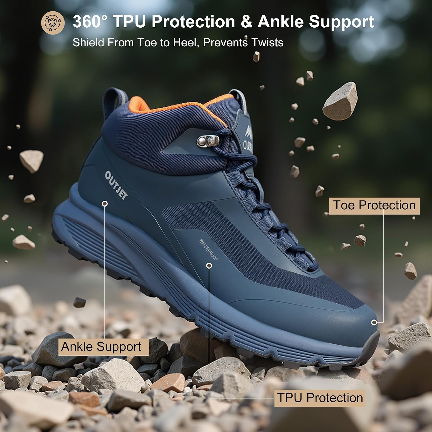 Men's Waterproof Hiking Boots Lightweight Comfortable Outdoor Walking Trail Boots Shoes